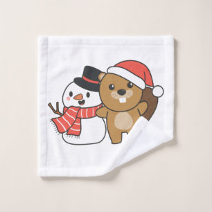 Beaver With Snowman In Winter At Christmas