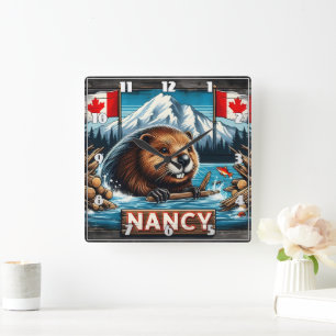 Beaver With Stick beroemd gemaakt door Canadian Fl Vierkante Klok