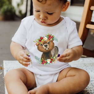 Beaver Woodland Animal Wreath Baby Bodypak Romper