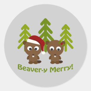 Beaver-y Merry! Kerstbeken Ronde Sticker