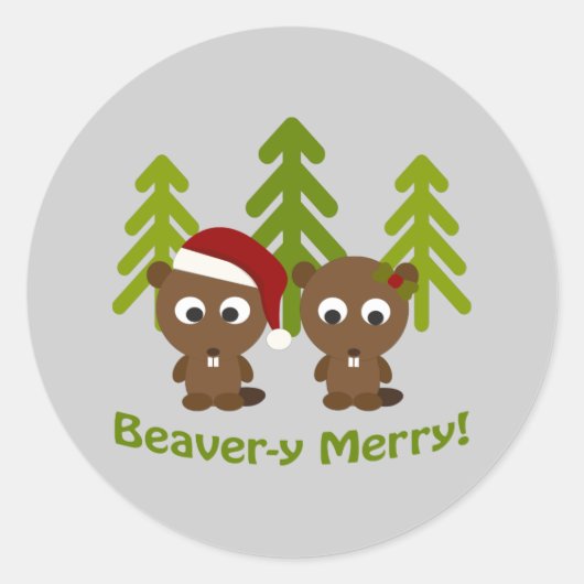 Beaver-y Merry! Kerstbeken Ronde Sticker (Voorkant)