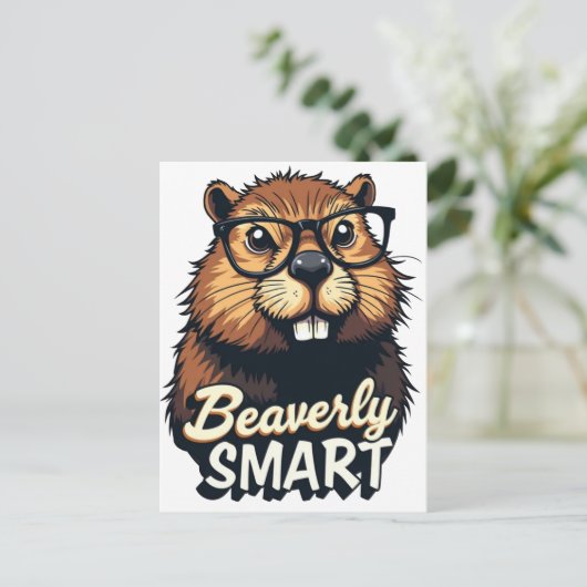 Beaverly Smart - Grappige Bever met een Grafische Briefkaart (Staand voorkant)