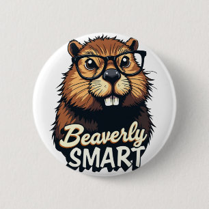 Beaverly Smart - Grappige Bever met een Grafische Ronde Button 5,7 Cm