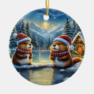 Beavers Holiday Design beroemd gemaakt door Rich A Keramisch Ornament