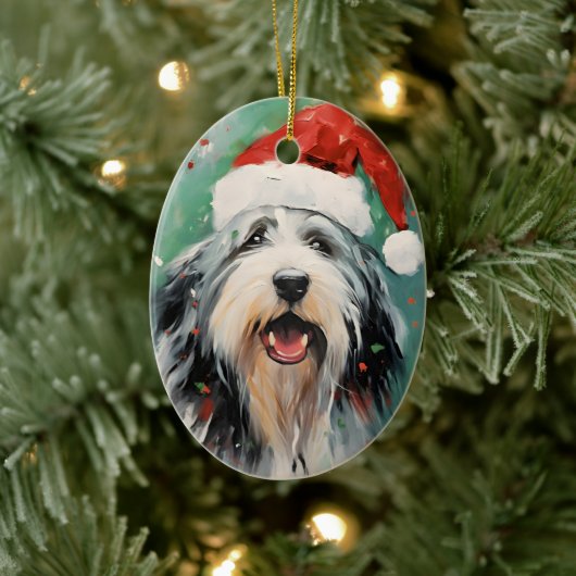Bebaarde Collie Kerstborstel schilderen kunstwerk Keramisch Ornament (Boom)