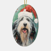 Bebaarde Collie Kerstborstel schilderen kunstwerk Keramisch Ornament (Links)