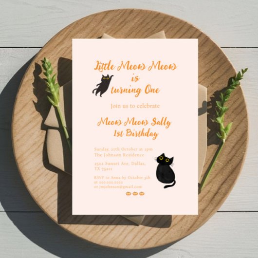 Bébé 1er anniversaire Invitation | Little Meow Meo