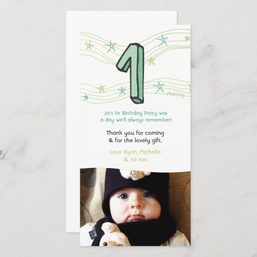 Bébé 1er anniversaire Numéro 1 Merci Carte photo (Devant / Derrière)