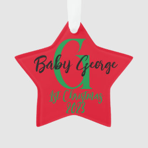 Bébé 1er ornement arbre de Noël unisex monogramme