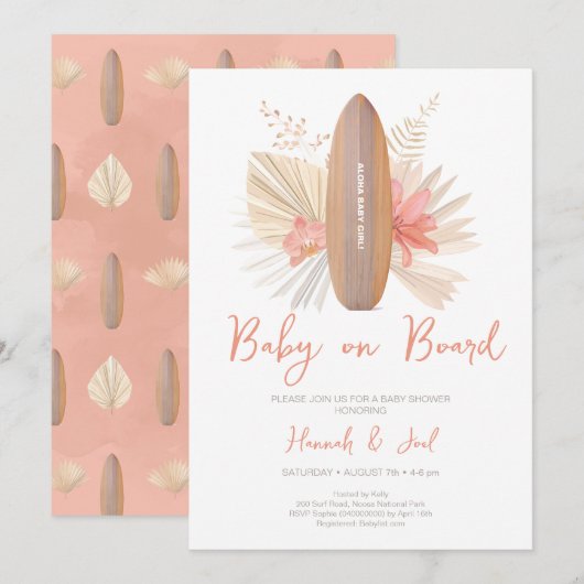 Bébé à bord Aloha Baby Girl Shower Invitation (Devant / Derrière)
