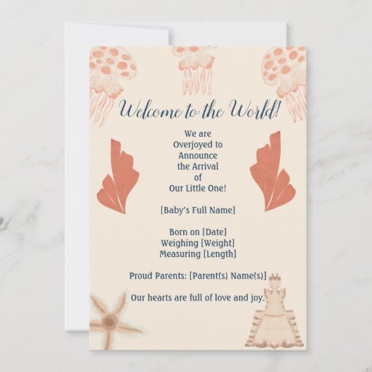 Bébé à bord Faire-part de naissance côtière (Devant)