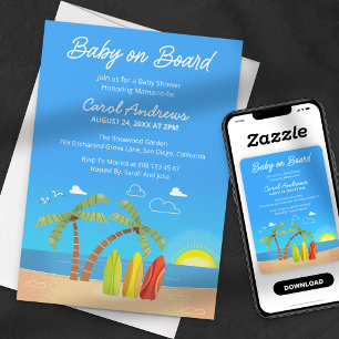 Bébé à Bord Invitation Baby Shower Bleue Tropicale
