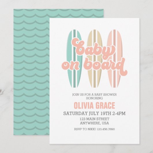 Bébé à bord Invitation Baby Shower planche de surf (Devant / Derrière)