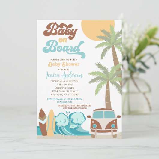 Bébé à bord Surf bébé douche Invitations (Debout devant)