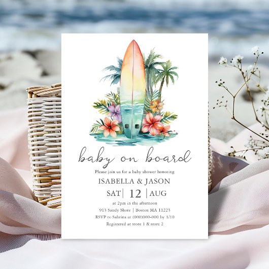 Bébé à bord Surf Couples Baby shower Invitation