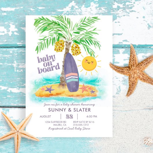 Bébé à bord | Surf de plage Invitation Baby shower