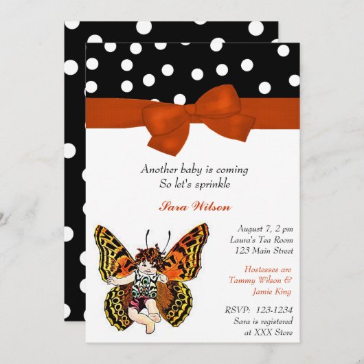 Bébé à papillon Invitation à la douche à saupoudre (Devant / Derrière)