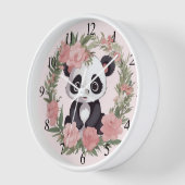 Bébé adorable Panda Ours avec Fleurs Horloge mural (Angle)