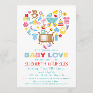 Bébé Amour Coeur Douche Invitation