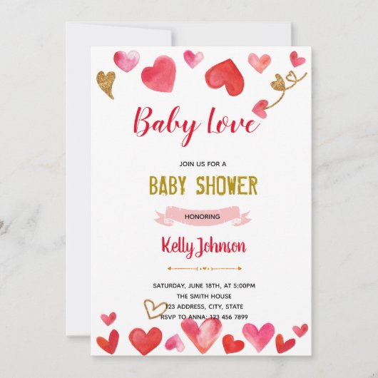Bébé amour invitation douche (Devant)