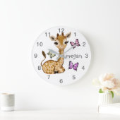 Bébé animal Giraffe Papillon Nursery Horloge mural (Maison)
