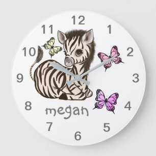 Bébé animal Zèbre papillon Horloge murale