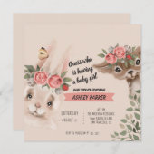 Bébé Animaux Avec Fleurs Invitation (Devant / Derrière)