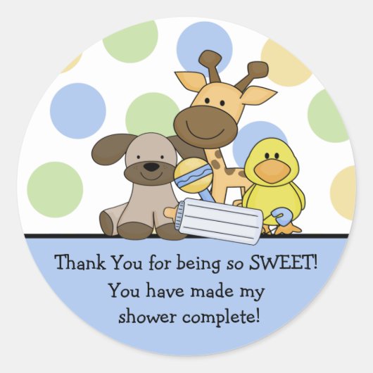Bébé Animaux Baby shower Sticker Merci (Devant)