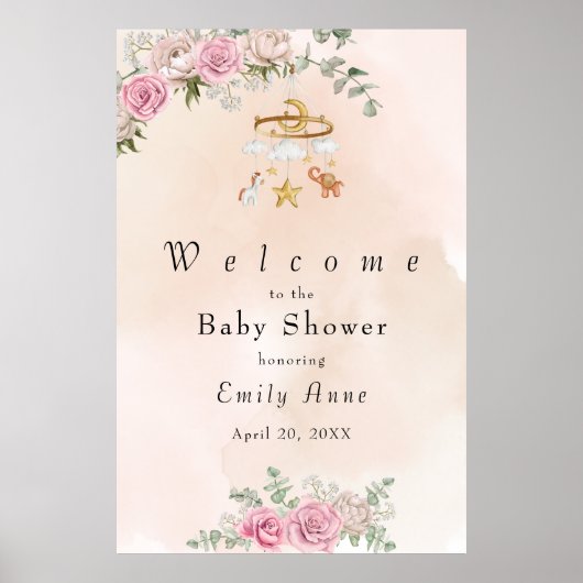 Bébé Animaux Carrousel Pêche Baby shower Poster (Devant)