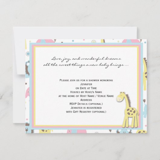 Bébé Animaux Girafe Jaune Douche Invitation (Devant)