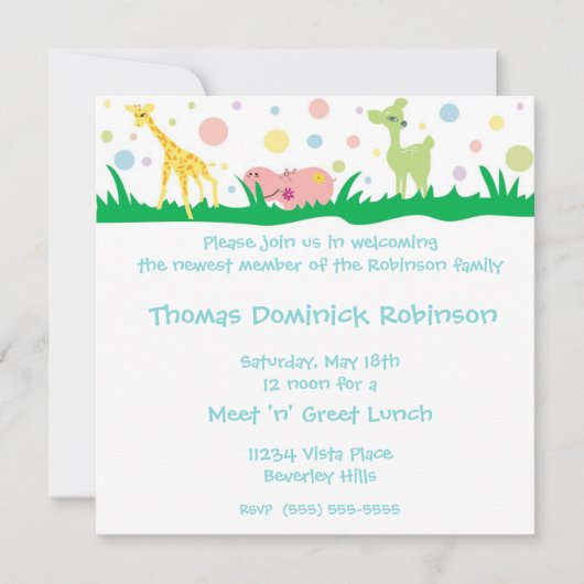 Bébé Animaux - invitations Baby showers (Devant)