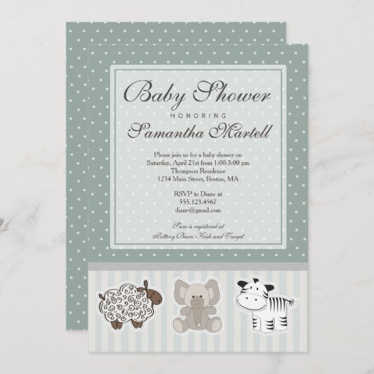 Bébé Animaux pour Baby shower Invitation (Devant / Derrière)