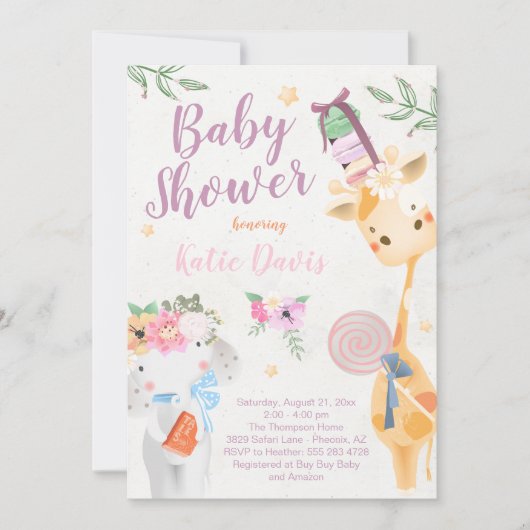 Bébé Animaux Safari Baby shower Invitation (Devant)