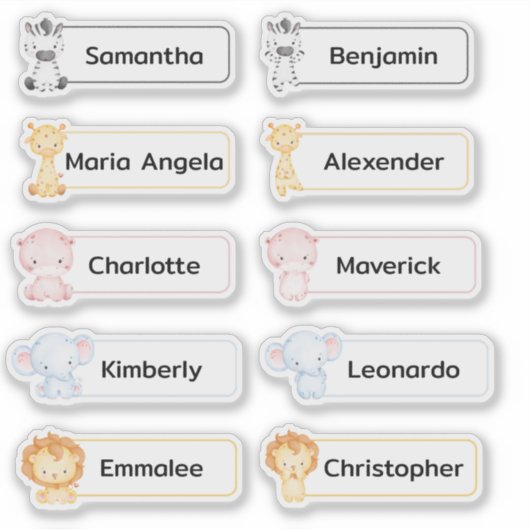 Bébé Animaux Stickers de noms multiples (Devant)