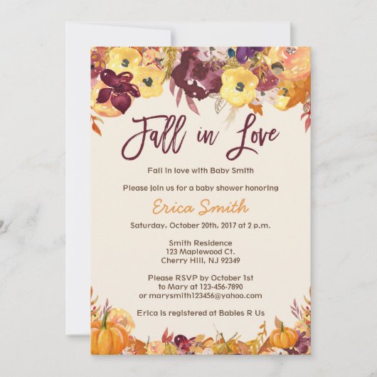Bébé automne Invitations de douche - Chute dans l' (Devant)