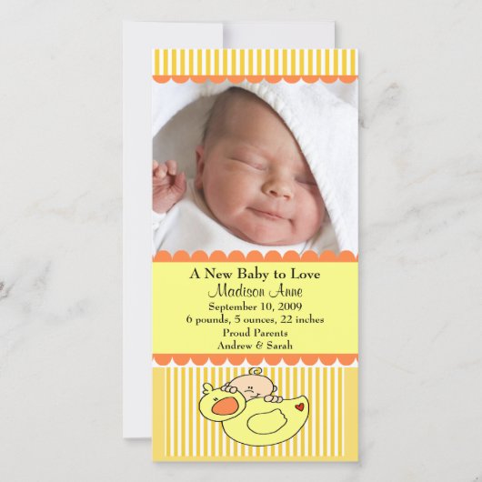 Bébé avec canard Faire-part de naissance PHOTO (Devant)