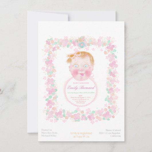 Bébé, baby shower 4,5 x 6,25" invitations (Devant)