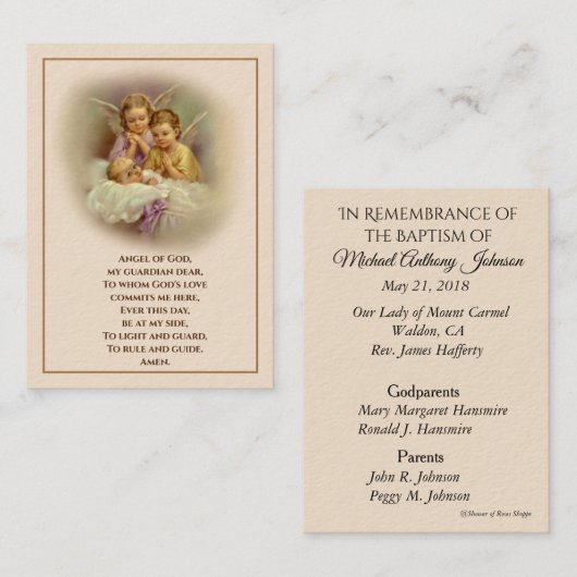 Bébé Baptême Anges de souvenir Carte Sainte (Devant / Derrière)