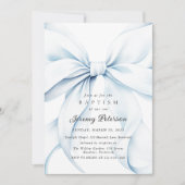 Bébé Baptême Bleu Bow Invitation (Devant)