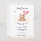 Bébé Bear Heart Balloon Baby shower Invitation (Devant)
