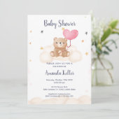 Bébé Bear Heart Balloon Baby shower Invitation (Debout devant)
