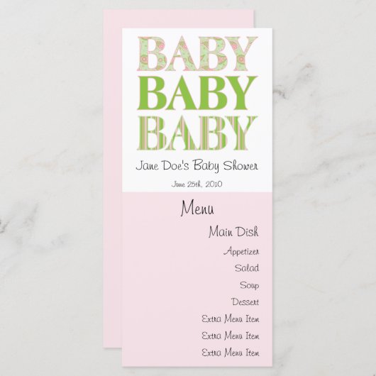 Bébé, bébé, carte de menu de bébé (Devant / Derrière)