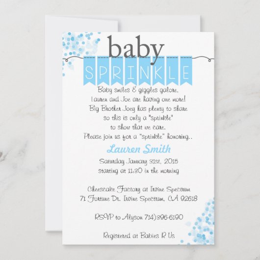 Bébé Bébé Invitations - Bleu Bébé Sprinkle (Devant)