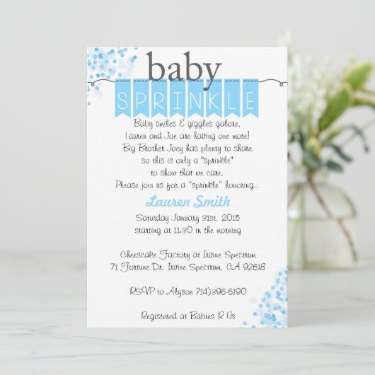 Bébé Bébé Invitations - Bleu Bébé Sprinkle (Debout devant)