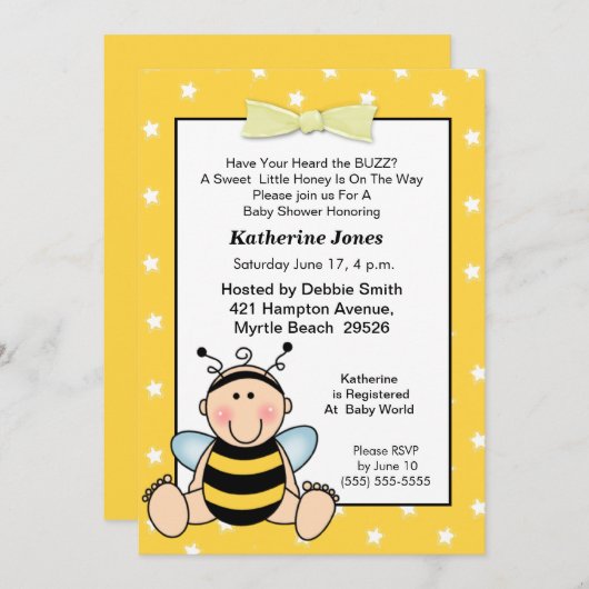 Bébé Bee Baby shower Invitation (Devant / Derrière)