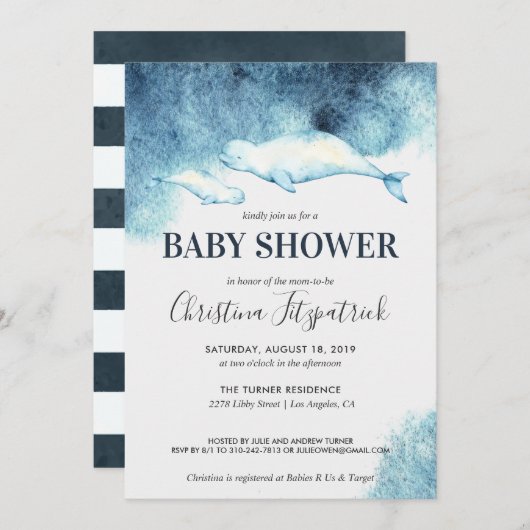 Bébé Beluga | Invitation baby shower (Devant / Derrière)