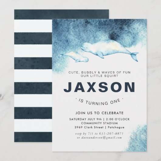 Bébé Béluga | Invitation pour une fête d'anniversa (Devant / Derrière)