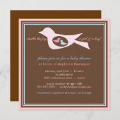 Bébé Birdie Twins Pink Blue Baby shower Invitation (Devant / Derrière)