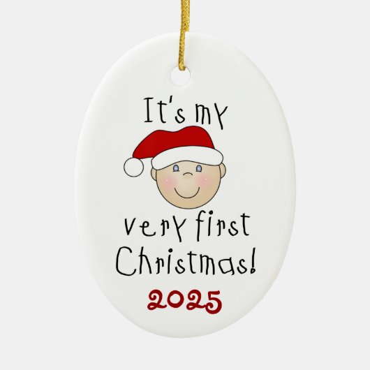 Bébé blanc 1er ornement de Noël (Devant)