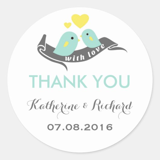 Bébé blanc Bleu Lovebirds Mariage Favor Sticker (Devant)